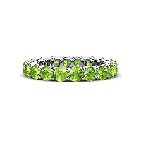 Peridot 3.02 Ctw to 3.53 Ctw Shared Prong Eternity Band with Side Gallery Work in 14K Gold