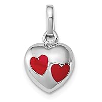 JewelryWeb 925 Sterling Silver Dangle Polished Rh Plated for boys or girls Red Enameled Love Heart Pendant Necklace Measures 16x9mm Wide