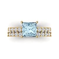 Clara Pucci 2.66ct Princess Cut Solitaire Natural Sky Blue Topaz Engagement Promise Anniversary Bridal Ring Band set 18K Yellow Gold