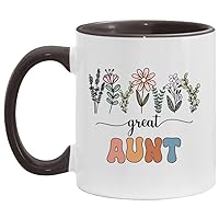 Great Aunt Gift - Floral Mug - Gift For New Great Aunt - Baby Announcement - Pregnancy Announcement Aunt - Mothers Day Gift - Birthday Gift - Black Accents Mug 11oz, MUG-KXJMZVUAFM-11oz