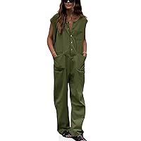 Cicy Bell Women's Casual Cargo Jumpsuits Loose Utility Sleeveless Button Down Long Pants Rompers