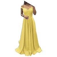Off Shoulder A-Line Long Prom Dresses Satin Lady Formal Evening Party Gowns