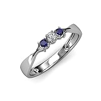 Blue Sapphire and Diamond (SI2-I1, G-H) Three Stone Ring 0.16 ct tw in 14K White Gold