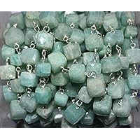 5 Feet Long gem Amazonite 4x5mm Box Shape Faceted Cut Beads Wire Wrapped Silver Plated Rosary Chain for Jewelry Making/DIY Jewelry Crafts CHIK-ROS-CH-55975