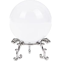 ChezMax Crystal 3 inch (80mm) Clear Crystal Ball Paperweight Gorgeous Glass Ball with Silver Metal Stand for Decorative Ball Lensball Photography Gazing Divination or Feng Shui Fortune Telling Ball