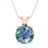 Clara Pucci 2.95ct Round Cut Designer Blue Moissanite Solitaire Everyday Pendant With 16