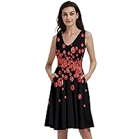 CowCow Womens V-Neck Dress with Pockets Poker Queen Playing Cards Digital Printed Comfy Party Skater Dress, XS-5XL