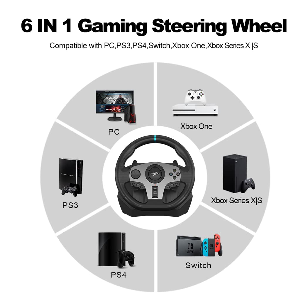 PXN V9 Gaming Steering Wheels, 270/900° Driving Sim Racing Wheel, with Racing Shifters Paddle, 3-pedal Pedals and Gear lever Bundle for Xbox Series X|S, PS3, PS4, PC, Xbox One, NS(Used - Like New)