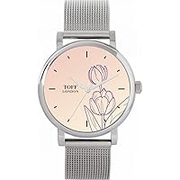 Purple Tulip Flower Watch Ladies 38mm Case 3atm Water Resistant Custom Designed Quartz Movement Luxury Fashionable