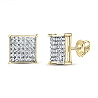The Diamond Deal Yellow-tone Sterling Silver Mens Round Diamond Square Earrings 1/4 Cttw