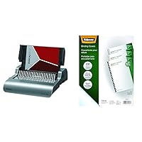 Fellowes 5216901 Quasar 500 Electric Comb Binding System, 16 7/8 x 15 3/8 x 5 1/8, Metallic Gray & Crystals Clear PVC Binding Covers, 8mil Letter, 200 Pack (5204303)