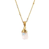 Guntaas Gems Uncut Raw Rough Moonstone with Beaded Chain Necklace Pendant Brass Gold Plated Necklace Pendant Gift