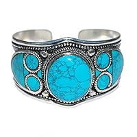 Boho Style Blue Stabilized-Turquoise Mosaic Adjustable Cuff Bracelet | Stainless Steel Jewelry for Men & Women