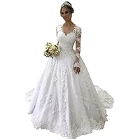 Melisa Beach Long Sleeve Lace up Corset Bridal Ball Gown Train Sequins Wedding Dresses for Bride Plus Size