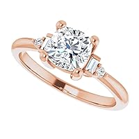 925 Silver, 10K/14K/18K Solid Gold Moissanite Engagement Ring, 1.0 CT Cushion Cut Handmade Solitaire Ring, Diamond Wedding Ring for Women/Her Anniversary Propose Rings, VVS1 Colorless