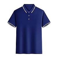 Mens Business Casual Polo Shirts Summer Short Sleeve Slim Fit Button Up Collared Work Golf Shirts Daily Wear T Shirts