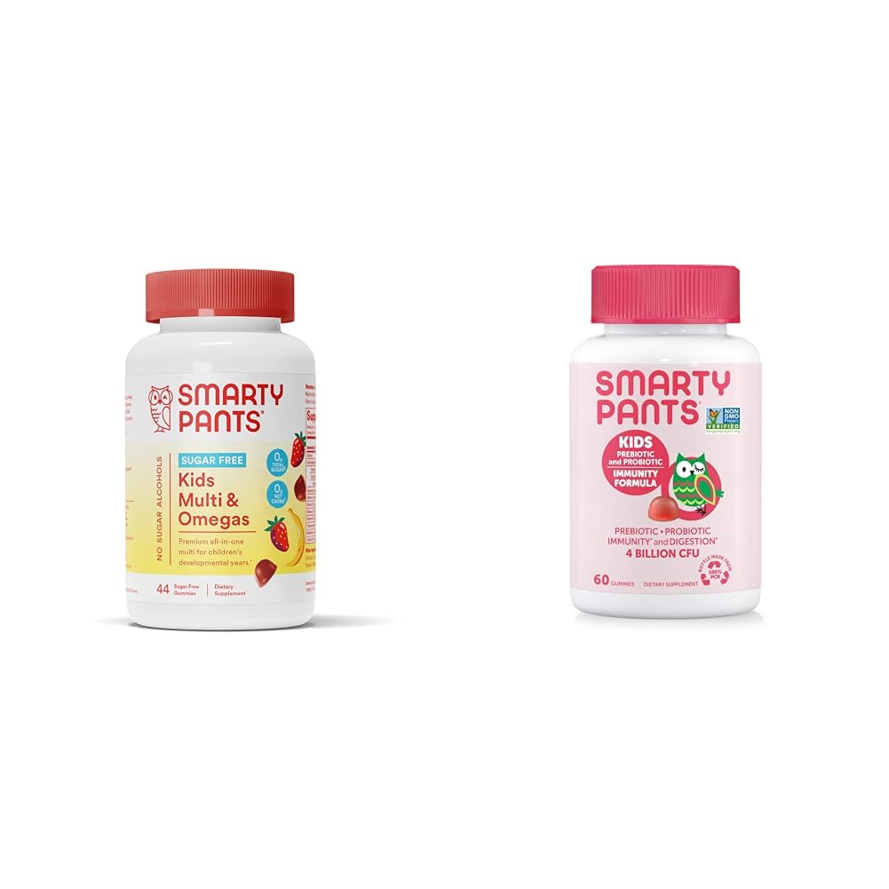 SmartyPants Kids Multivitamin Gummies, Sugar Free: Omega 3 (ALA), Vitamin D3, C, Vitamin B12, B6 & Kids Probiotic Immunity Gummies: Prebiotics & Probiotics