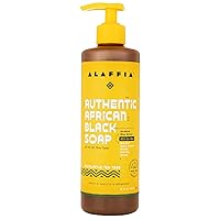 Skin Care, Authentic African Black Soap, All in One Body Wash, Face Wash, Shampoo & Shaving Soap with Fair Trade Shea Butter, Eucalyptus Tea Tree, 16 Fl Oz