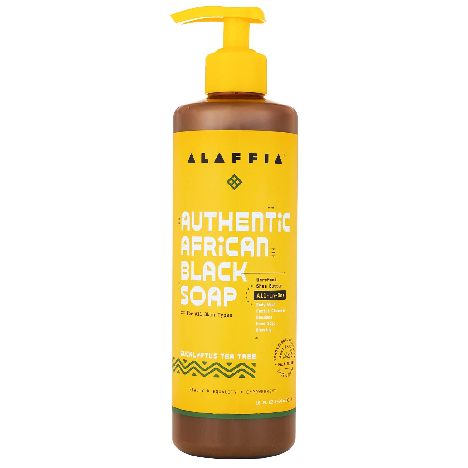 Alaffia, Authentic African Black Soap Liquid, All-in-One Body Wash for All Skin Types, Eucalyptus Tea Tree, Ethically Traded, Non-GMO, 16 Fl Oz