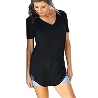 GRASWE Women's T Shirts Summer Short Sleeve V Neck T-Shirt Loose Casual Basic Tee Tops