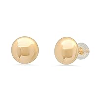 Amazon Collection Women's 14Kt Flat Ball Stud Earrings 4mm With Silicone Covered Pushbacks, Gold