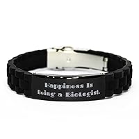 Funny Biologist Black Glidelock Clasp Bracelet, Happiness Is Being a, Special Engraved Bracelet For Men Women From Colleagues, White elephant, Funny biologist, Black bracelet