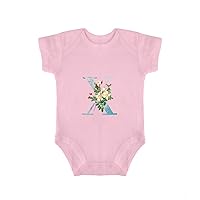 Customized Baby Body Suit Floral Monogram Letter X Blue Ink Words White Bouquet Infant Bodysuit Initial Letters Baby Top Clothing 9months