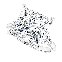 Moissanite Engagement Ring, 6 Carat Princess Cut, Gold Bridal Band with Vine Halo Design, Gift for Her