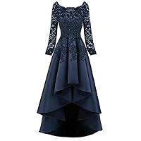 Women's Lace Long Sleeves Prom Dress High Low Party Gown Dress