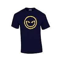 Evil Smiling Face with Yellow Devilish Smile Cool Retro Sarcastic Grin Funny Novelty T-Shirt-Navy-Medium