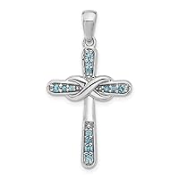 925 Sterling Silver Rhodium Plated London Blue Topaz Infinity Religious Faith Cross Pendant Necklace Measures 37.4x20.3mm Wide 4.8mm Thick Jewelry for Women