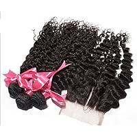 Wholesale DaJun Hair 8A Peruvian Virgin Remy Human Hair Deep Wave With Closure Hair Bundles 3 Way Part Natural Color 8