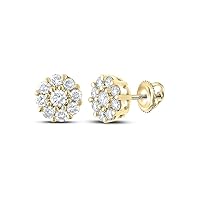 10K Yellow Gold Mens Diamond Flower Cluster Earrings 5/8 Ctw.