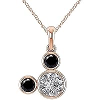 Created Round Cut Black & White Diamond 925 Sterling Silver 14K Gold Over Mickey Mouse Pendant Necklace for Women's & Girl's