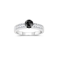 1.48-1.87 Cts White & Round Rose-Cut Black Diamond Engagement Ring with Channel Set Side-Stones in 14K White Gold