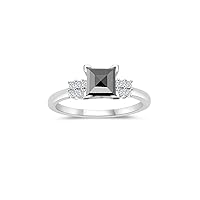 1.24-1.74 Cts Black & White Diamond Engagement Ring in 14K White Gold