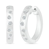DGOLD 10kt Gold Round White Diamond Fashion Hoop Earrings for women (1/5 cttw)
