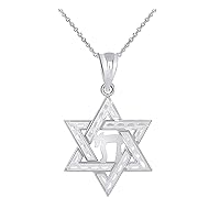 JEWISH STAR OF DAVID WITH CHAI PENDANT NECKLACE IN STERLING SILVER - Pendant/Necklace Option: Pendant With 16