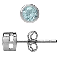 SilverShake 4MM Petite Round Shape Gemstone White Gold Plated or Yellow Gold Plated 925 Sterling Silver Bezel Set Minimalist Stud Earrings for Second or Third Hole Unisex Birthstone