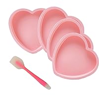 POKALI 4Pcs 8in Silicone Heart Shaped Rainbow Cake Baking Pans, Layer Cake Pan Set, Non-Stick Silicone Cake Bakeware +1Silicone spatula (pink) (1)