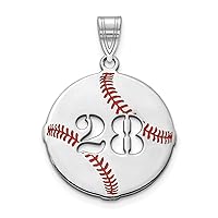 14k White Gold Enameled Baseball with Cut Out Number Customize Personalize Engravable Charm Pendant Jewelry Gifts For Women or Men (Length 0.88