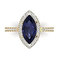 Clara Pucci 2.48 ct Marquise Cut Solitaire W/Accent Halo Simulated Blue Sapphire Anniversary Promise Engagement ring 18K Yellow Gold