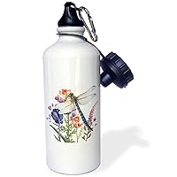 3dRose Blue Dragonfly and Flowers Illustration - Water Bottles (wb-378132-1)