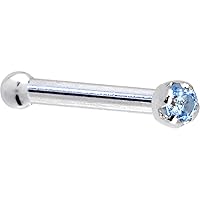 Solid 14k White Gold 1.5mm Genuine Blue Topaz Nose Stud Bone 18 Gauge 1/4