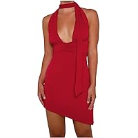 Womens Summer Dresses Halter Sexy V Neck Strappy Tunic Sleeveless Bodycon Pencil Dress for Formal Evening Party Prom
