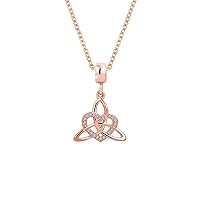 KunBead Jewelry Cletic Knot Rose Gold Women Girls Love Heart Pendant Necklace
