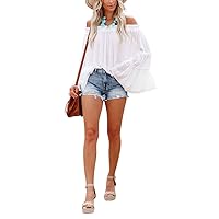 Women's Summer Off Shoulder Tops Ruffle Long Bell Sleeve Loose Blouse Casual Flowy Tuinic Shirts