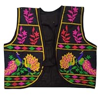 CRAZYBACHAT Crazy Bachat Women's Kutchi Work Readymade Indian Designer Style Koti Jacket Color Black