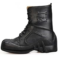 Men's Genuine Leather Motorcycle Boots, Gothic Skull Punk Boots, Mid-calf Boots Rubber Sole Work Boots