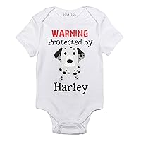 Warning Protected by a Dalmatian baby clothes Personalized dog baby gifts